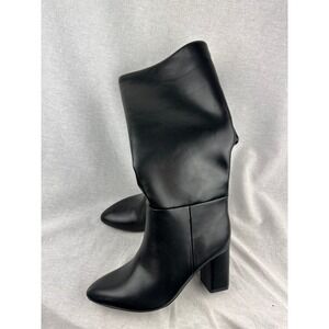 A New Day Womens Black Slouchy Block Heel Mid-Calf Boots Size 8 Point Toe Zipper